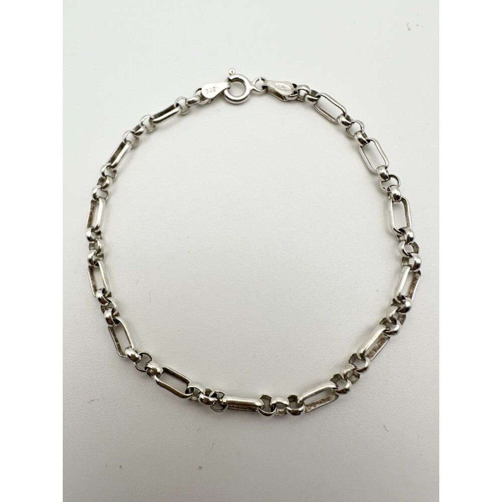 925 Italy Sterling Silver Link Chain Bracelet Spring Ring 7”
